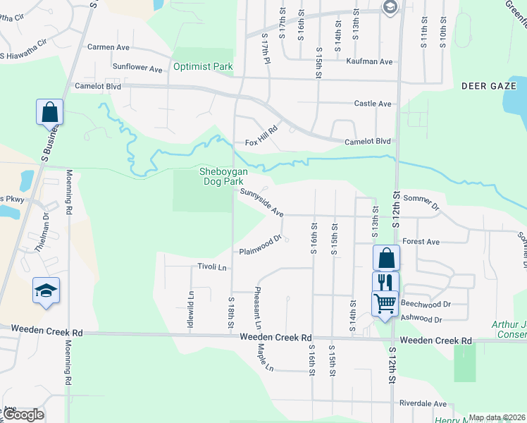 map of restaurants, bars, coffee shops, grocery stores, and more near 1711 Sunnyside Avenue in Sheboygan