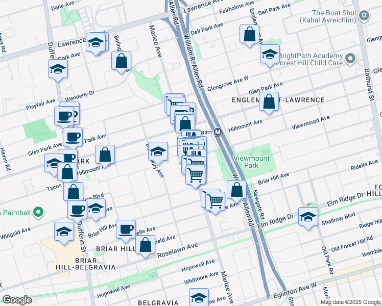 map of restaurants, bars, coffee shops, grocery stores, and more near in Toronto