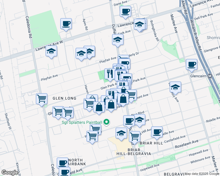 map of restaurants, bars, coffee shops, grocery stores, and more near in Toronto