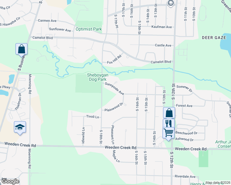 map of restaurants, bars, coffee shops, grocery stores, and more near 1711 Sunnyside Avenue in Sheboygan