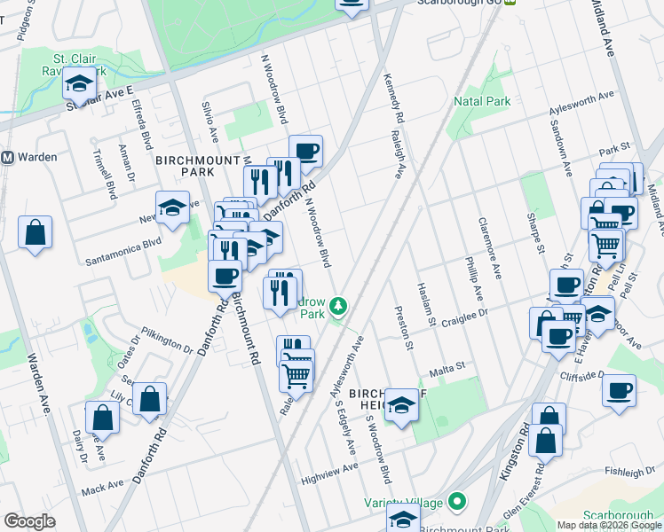 map of restaurants, bars, coffee shops, grocery stores, and more near in Toronto