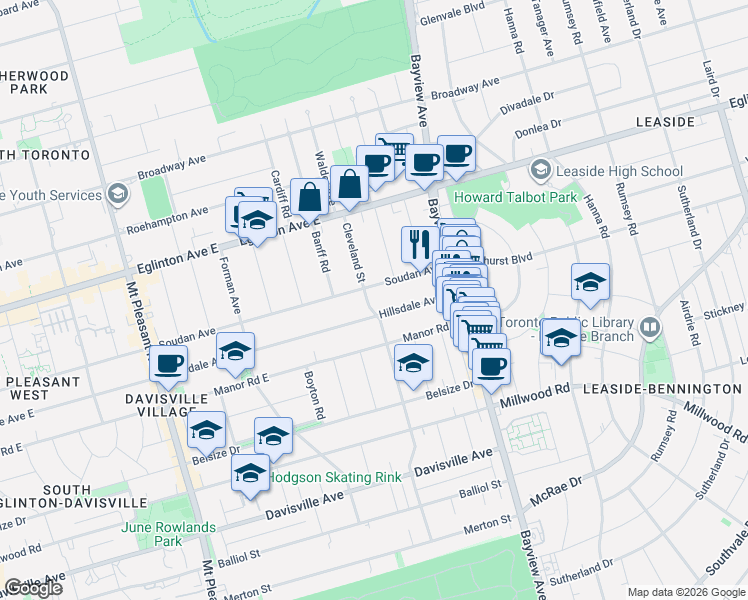 map of restaurants, bars, coffee shops, grocery stores, and more near in Toronto