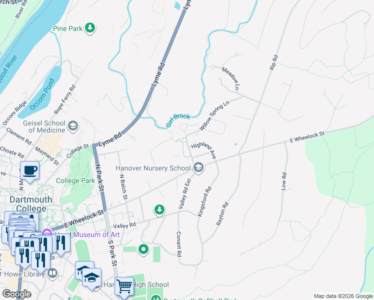 map of restaurants, bars, coffee shops, grocery stores, and more near 222 Brook Hollow in Hanover