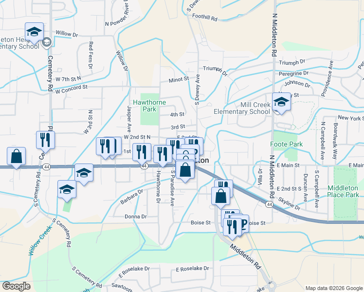map of restaurants, bars, coffee shops, grocery stores, and more near in Middleton