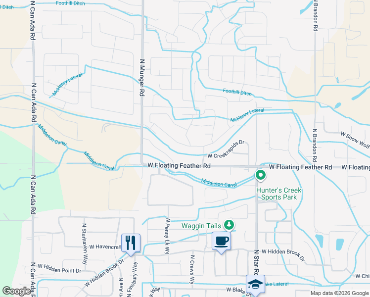 map of restaurants, bars, coffee shops, grocery stores, and more near 11971 West Streamview Drive in Star