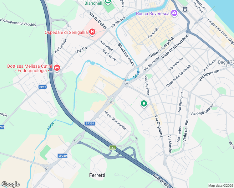 map of restaurants, bars, coffee shops, grocery stores, and more near 13 Via Nicola Abbagnano in Senigallia