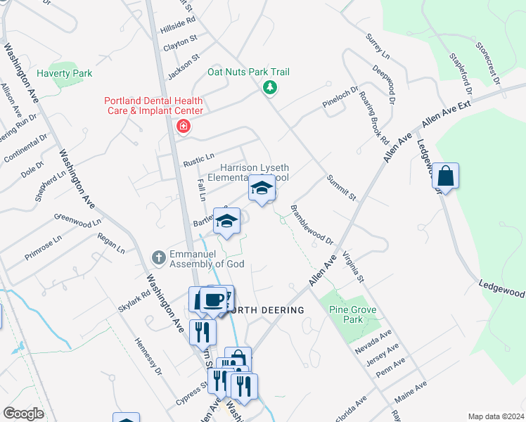 map of restaurants, bars, coffee shops, grocery stores, and more near 175 Auburn Street in Portland