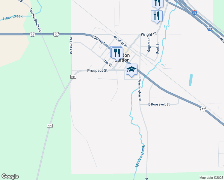 map of restaurants, bars, coffee shops, grocery stores, and more near 121 West Prospect Street in Lyndon Station