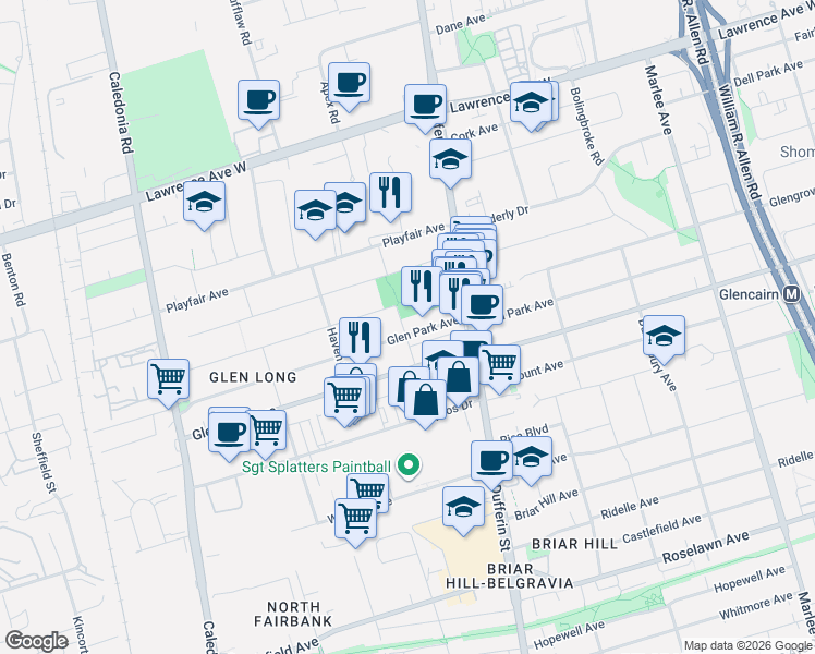 map of restaurants, bars, coffee shops, grocery stores, and more near 468 Glen Park Avenue in Toronto