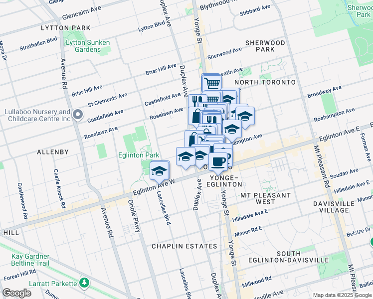 map of restaurants, bars, coffee shops, grocery stores, and more near in Toronto