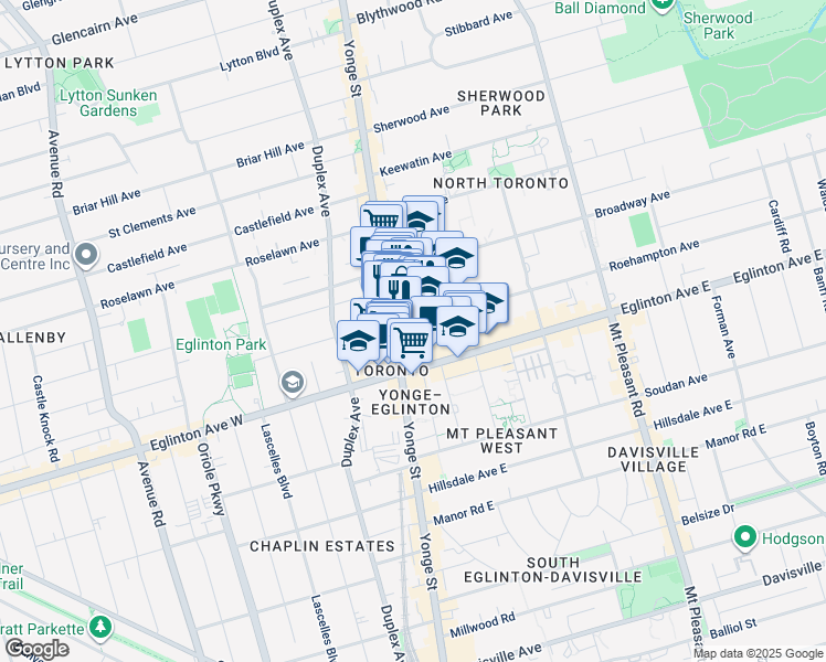 map of restaurants, bars, coffee shops, grocery stores, and more near in Toronto