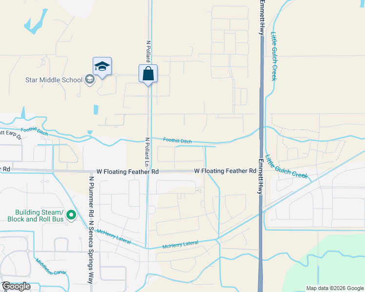 map of restaurants, bars, coffee shops, grocery stores, and more near 1875 North Mountain Vista Lane in Star