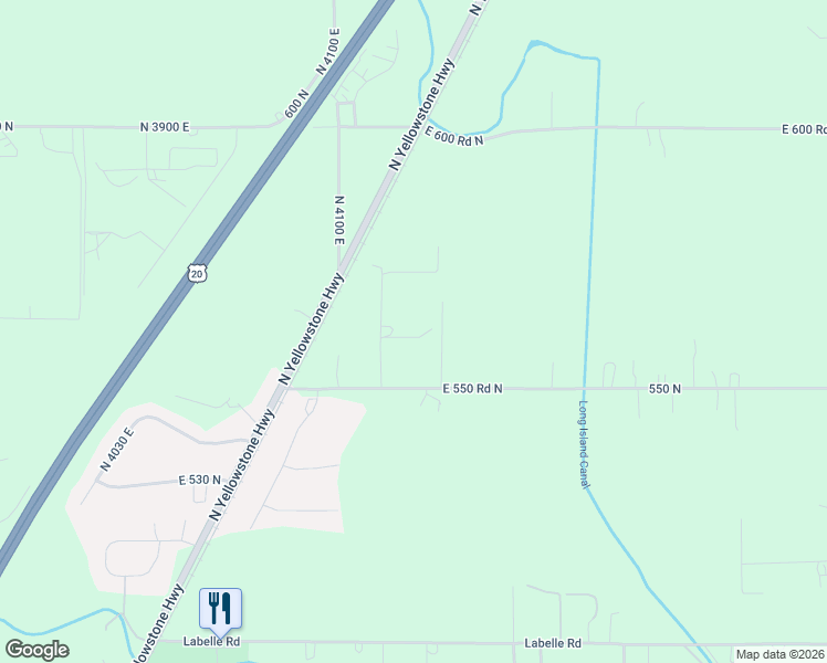 map of restaurants, bars, coffee shops, grocery stores, and more near 570 North 4107 East in Rigby