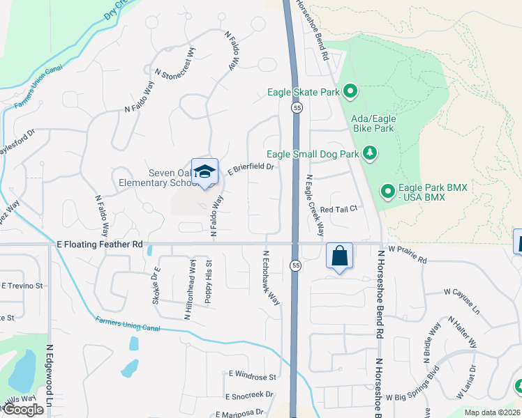 map of restaurants, bars, coffee shops, grocery stores, and more near 2688 East Greentree Court in Eagle