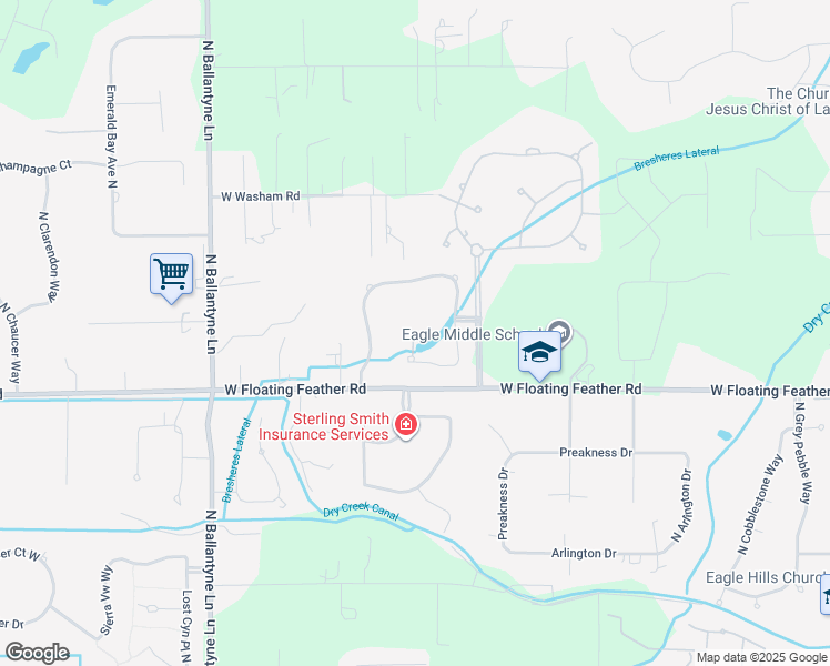 map of restaurants, bars, coffee shops, grocery stores, and more near 1400 West Floating Feather Road in Eagle