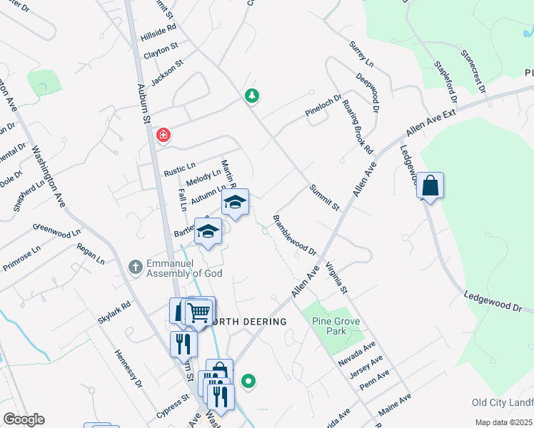 map of restaurants, bars, coffee shops, grocery stores, and more near 92 Bramblewood Drive in Portland