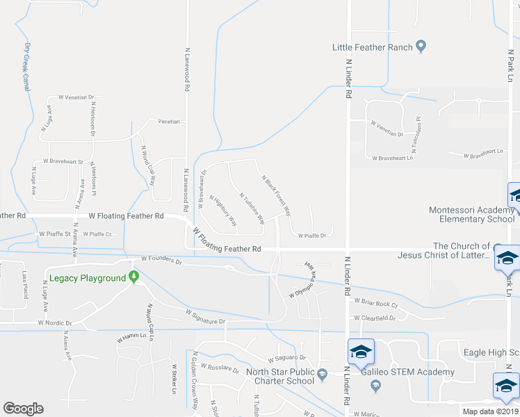map of restaurants, bars, coffee shops, grocery stores, and more near 1716 North Tullshire Way in Eagle