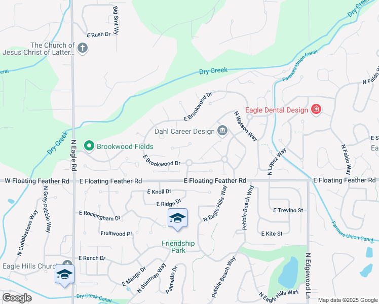 map of restaurants, bars, coffee shops, grocery stores, and more near 787 East Cloverhill Court in Eagle