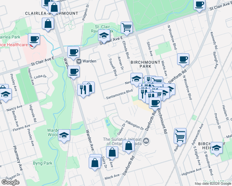 map of restaurants, bars, coffee shops, grocery stores, and more near in Toronto