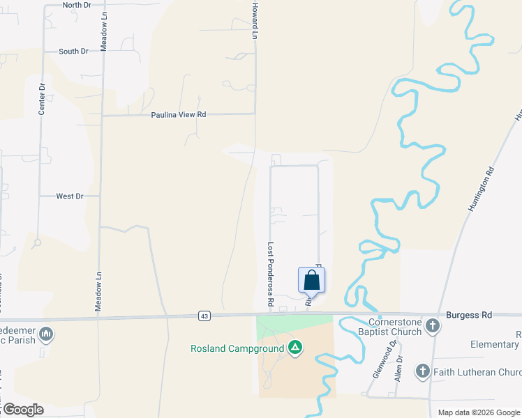 map of restaurants, bars, coffee shops, grocery stores, and more near 52531 Lost Ponderosa Road in La Pine