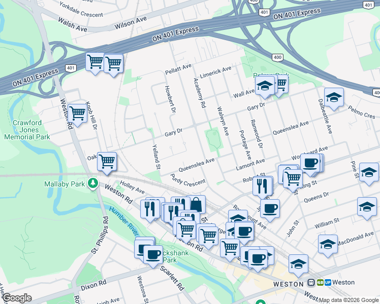 map of restaurants, bars, coffee shops, grocery stores, and more near 15 Debby Court in Toronto