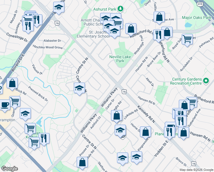 map of restaurants, bars, coffee shops, grocery stores, and more near 37 Blackthorn Lane in Brampton