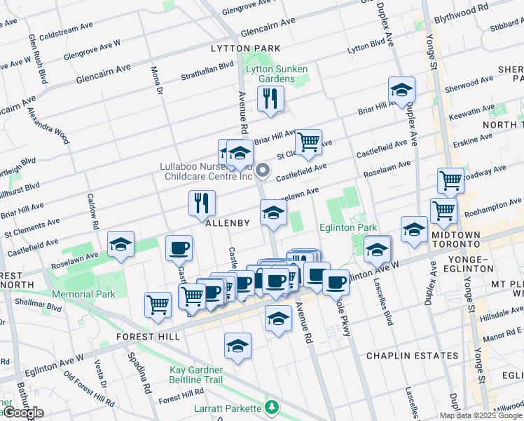 map of restaurants, bars, coffee shops, grocery stores, and more near in Toronto