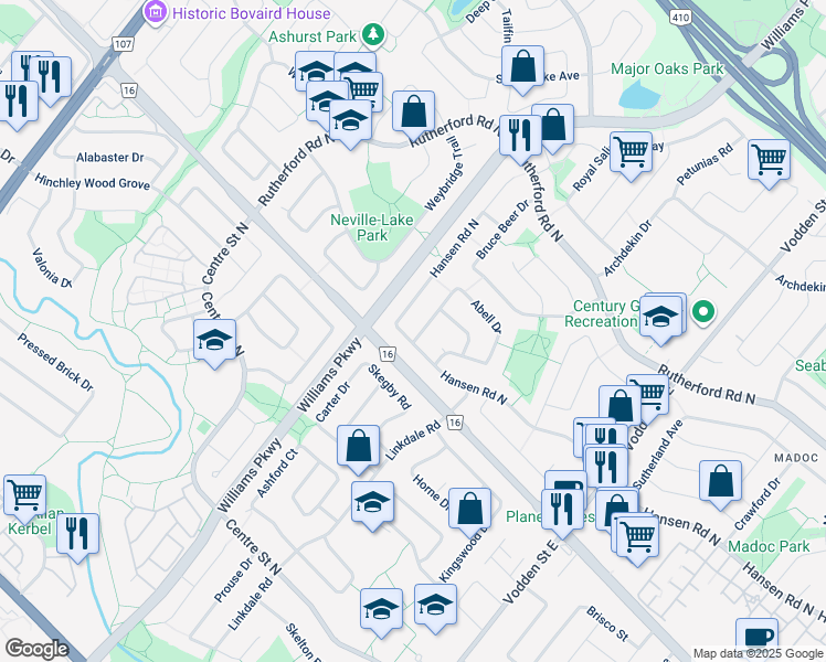 map of restaurants, bars, coffee shops, grocery stores, and more near in Brampton