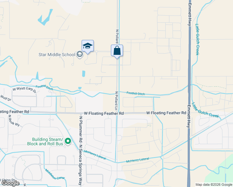 map of restaurants, bars, coffee shops, grocery stores, and more near 1768 North Pollard Lane in Star