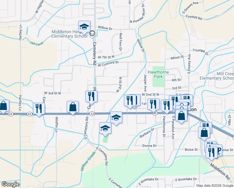 map of restaurants, bars, coffee shops, grocery stores, and more near 473 North 5th Avenue West in Middleton