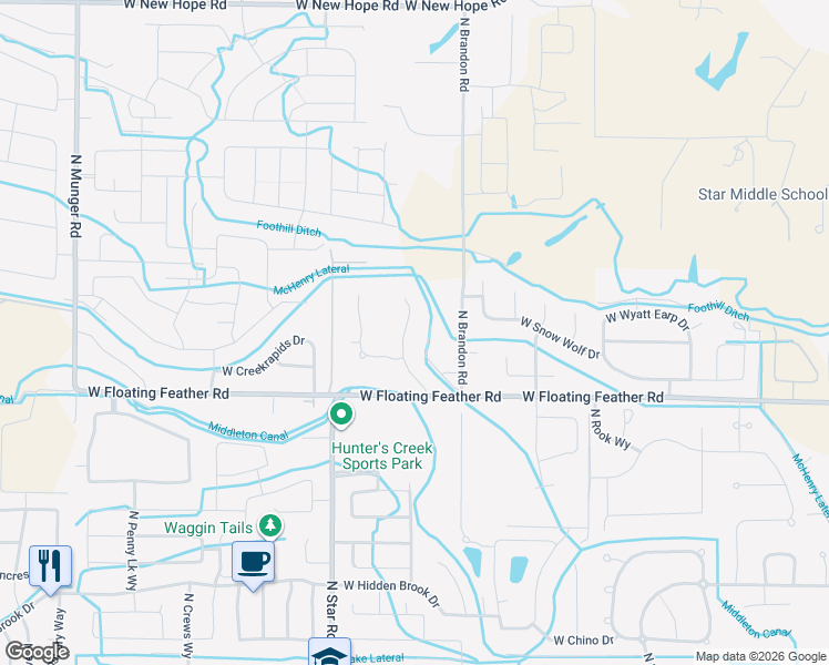 map of restaurants, bars, coffee shops, grocery stores, and more near 1914 North Spring Hollow Way in Star