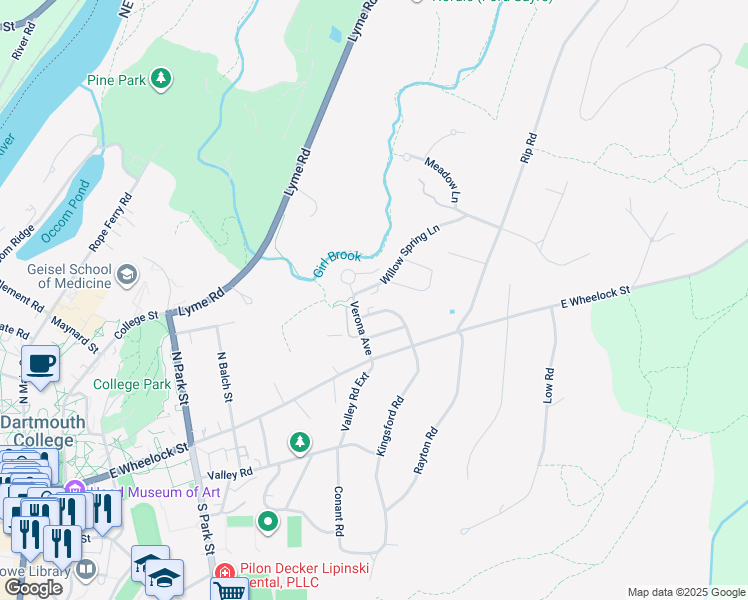 map of restaurants, bars, coffee shops, grocery stores, and more near 20 Courtyard in Hanover