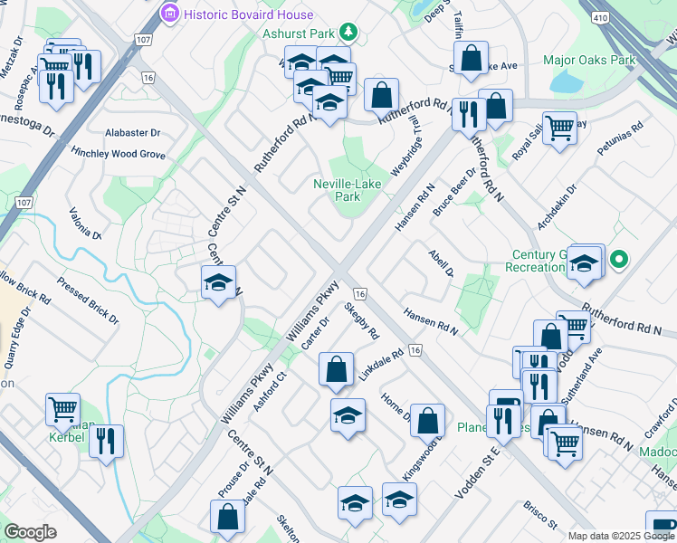 map of restaurants, bars, coffee shops, grocery stores, and more near Williams Pkwy & Kennedy Rd N in Brampton