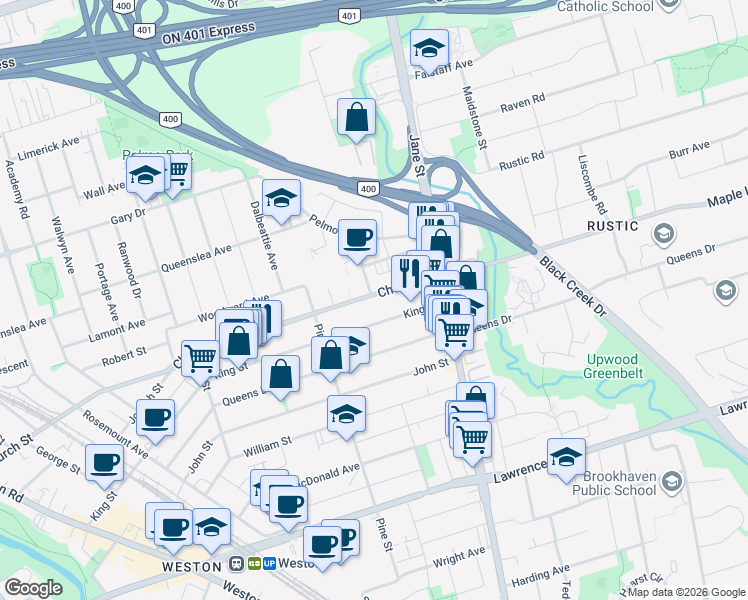 map of restaurants, bars, coffee shops, grocery stores, and more near 207 Church Street in Toronto