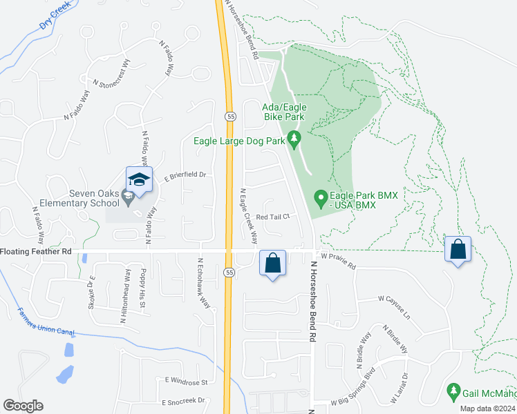 map of restaurants, bars, coffee shops, grocery stores, and more near 1413 North Echo Creek Place in Eagle