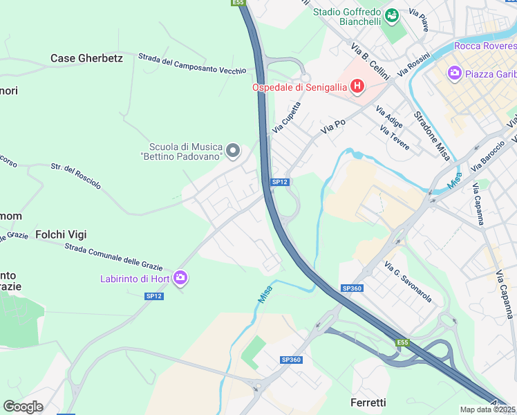 map of restaurants, bars, coffee shops, grocery stores, and more near 145 Via Po in Senigallia