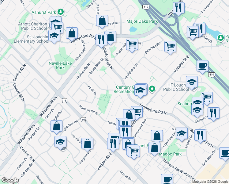 map of restaurants, bars, coffee shops, grocery stores, and more near 23 Bruce Beer Drive in Brampton