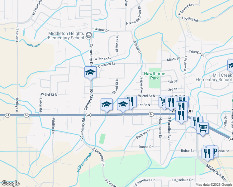 map of restaurants, bars, coffee shops, grocery stores, and more near 473 N 5th Avenue West in Middleton