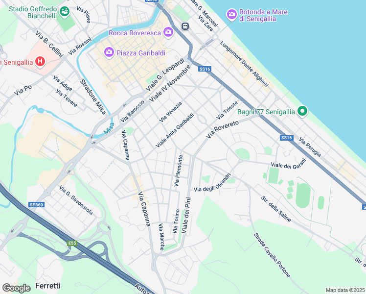 map of restaurants, bars, coffee shops, grocery stores, and more near 78 Via Trieste in Senigallia