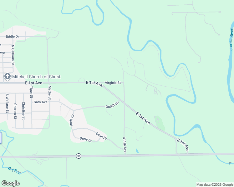 map of restaurants, bars, coffee shops, grocery stores, and more near 2440 East 1st Avenue in Mitchell