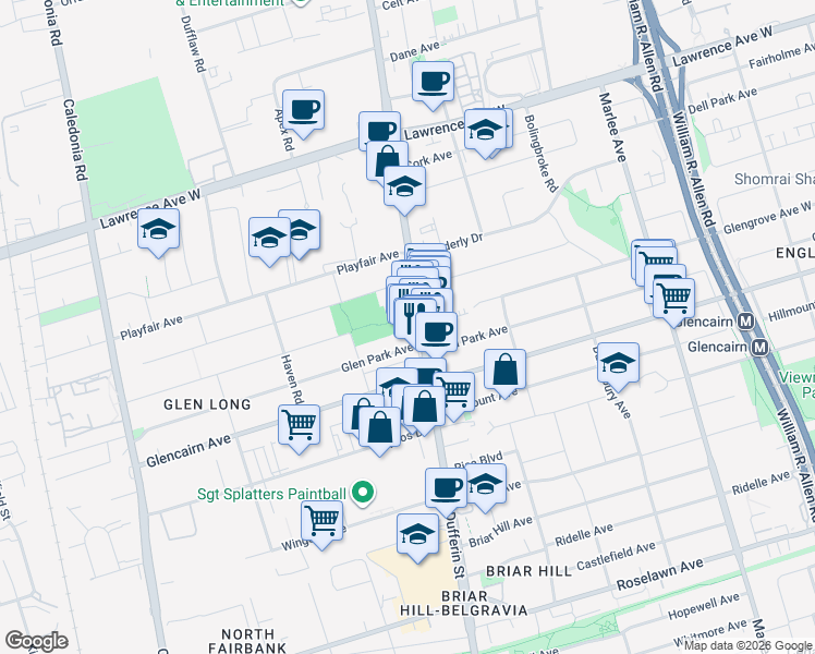 map of restaurants, bars, coffee shops, grocery stores, and more near in Toronto