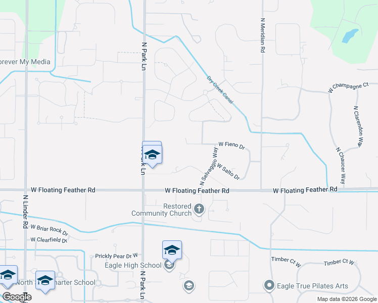 map of restaurants, bars, coffee shops, grocery stores, and more near 3665 West Fieno Court in Eagle