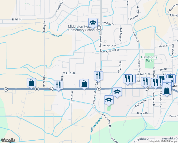 map of restaurants, bars, coffee shops, grocery stores, and more near 305 North Magnolia Place in Middleton