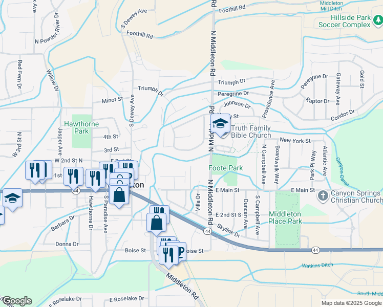 map of restaurants, bars, coffee shops, grocery stores, and more near 567 Mountain Loop Street in Middleton