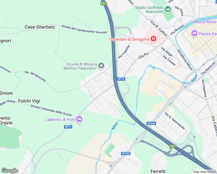 map of restaurants, bars, coffee shops, grocery stores, and more near 145 Via Po in Senigallia