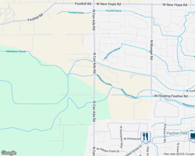 map of restaurants, bars, coffee shops, grocery stores, and more near 1844 North Can Ada Road in Star