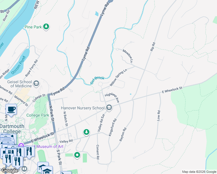 map of restaurants, bars, coffee shops, grocery stores, and more near 20 Courtyard in Hanover