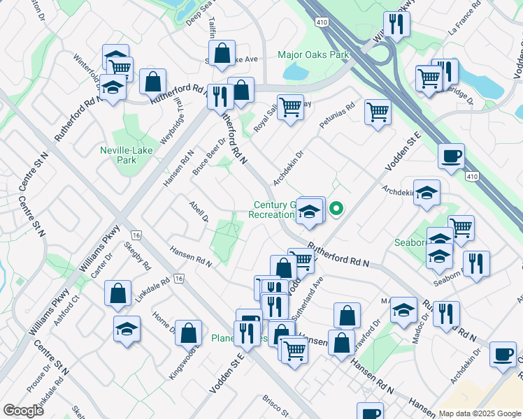 map of restaurants, bars, coffee shops, grocery stores, and more near in Brampton