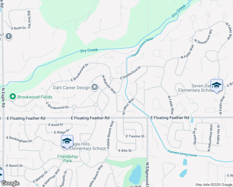 map of restaurants, bars, coffee shops, grocery stores, and more near 1471 N Watson Way in Eagle