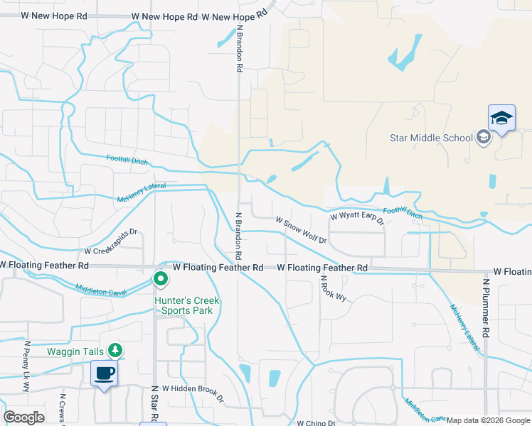 map of restaurants, bars, coffee shops, grocery stores, and more near 10707 West Snow Wolf Drive in Star